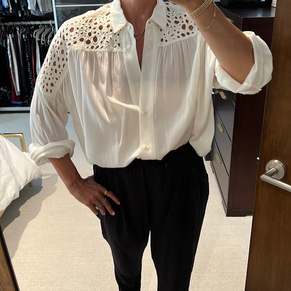 IRO White Crochet Yoke Button-Down Shirt